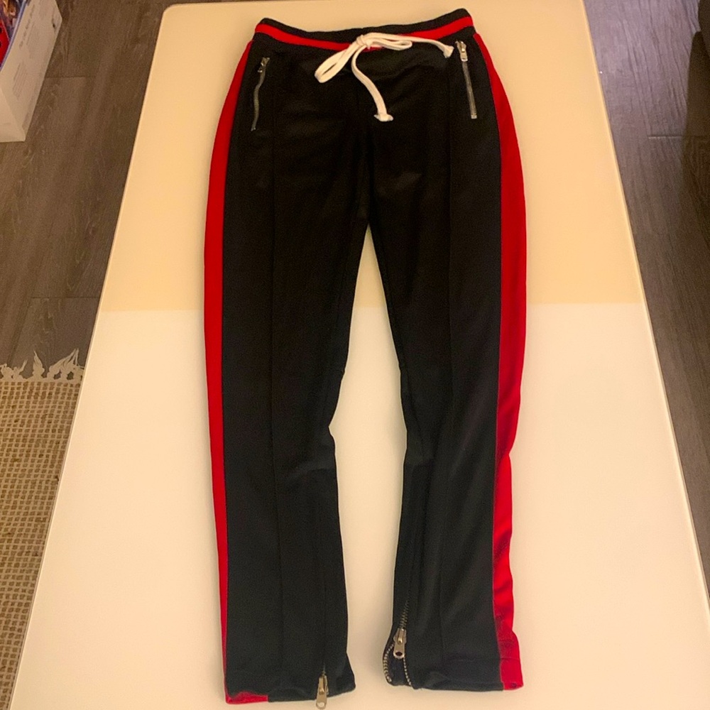 Black&Red Track pants with silver zippers